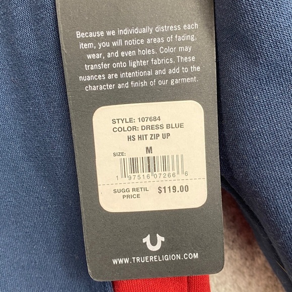 True Religion full zip hoodie M super soft large logo fleece lined casual Y2K - Picture 6 of 12